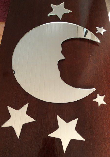 103-Super Conjunto Lua e Estrelas em Espelho de Prata -Decoração de Paredes Exclusivo feito á mão-ESGOTADO
